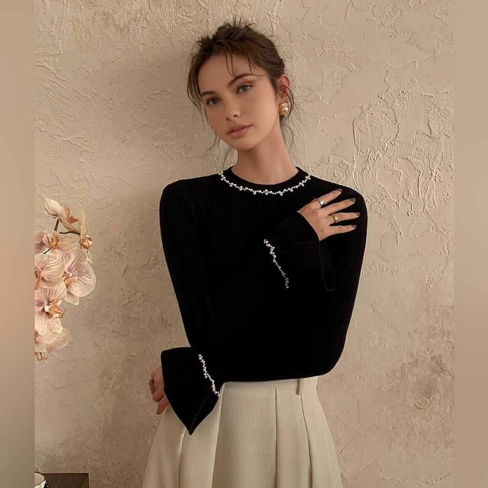 Commense Beaded-Decor Ruffle Knit Top - Picture 6 of 16